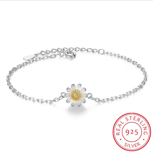 925 Sterling Silber Armband mit Blütenanhänger – zarte Eleganz mit gelbem Zirkonstein