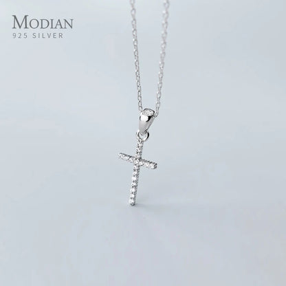 925 Sterling Silber Halskette mit Kreuzanhänger und Zirkonia