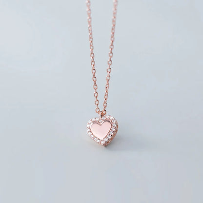 925 Sterling Silber Herzanhänger Kette mit Zirkonia-Verzierung