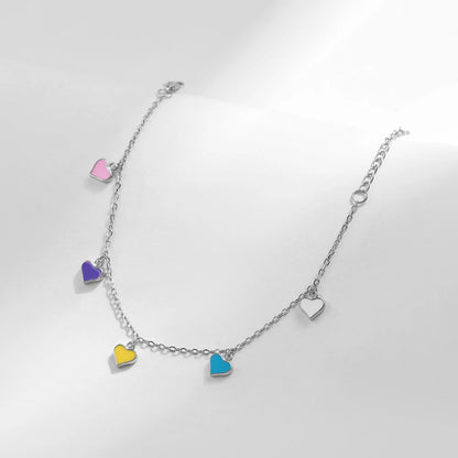 925 Sterling Silber Armband mit bunten Herz-Anhängern