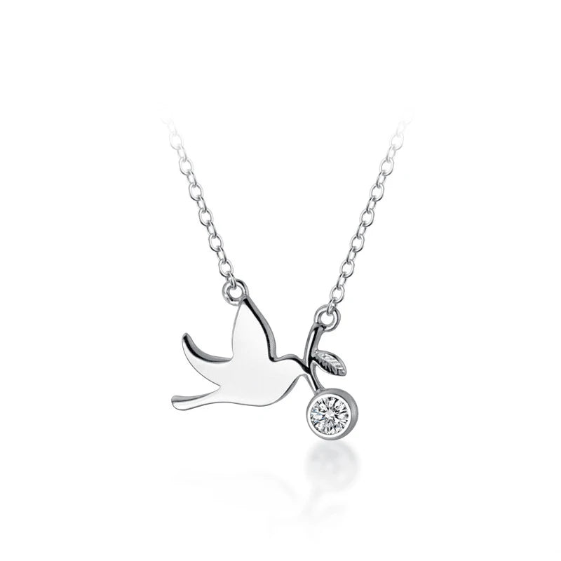 925 Sterling Silber Halskette mit Vogel- und Zirkonia-Anhänger
