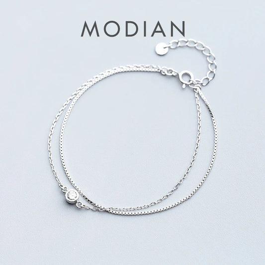 Doppelreihiges Armband aus 925 Sterling Silber mit Zirkonia