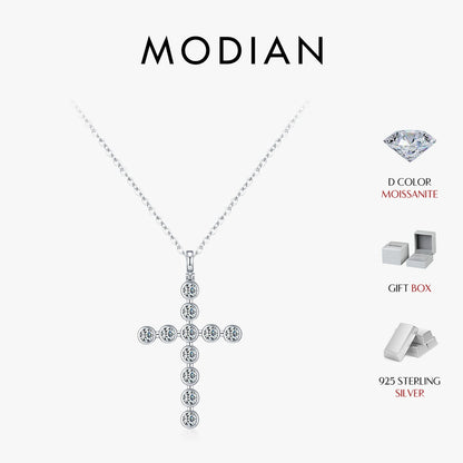 925 Sterling Silber Kreuz-Halskette mit funkelnden Moissanit-Steinen – Ausdruck von Glaube & Eleganz