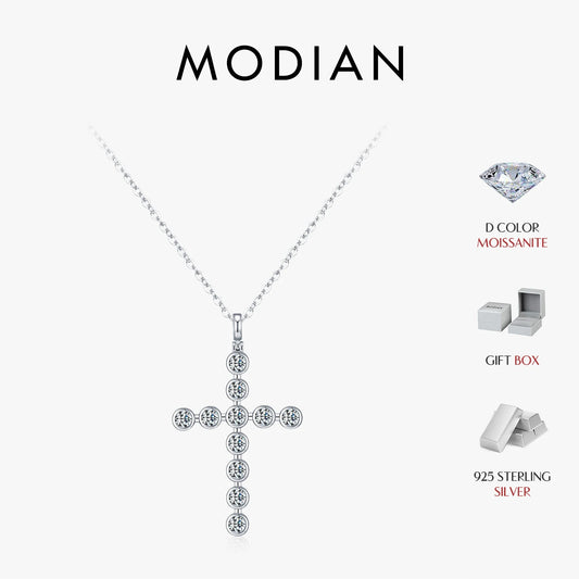 925 Sterling Silber Kreuz-Halskette mit funkelnden Moissanit-Steinen – Ausdruck von Glaube & Eleganz