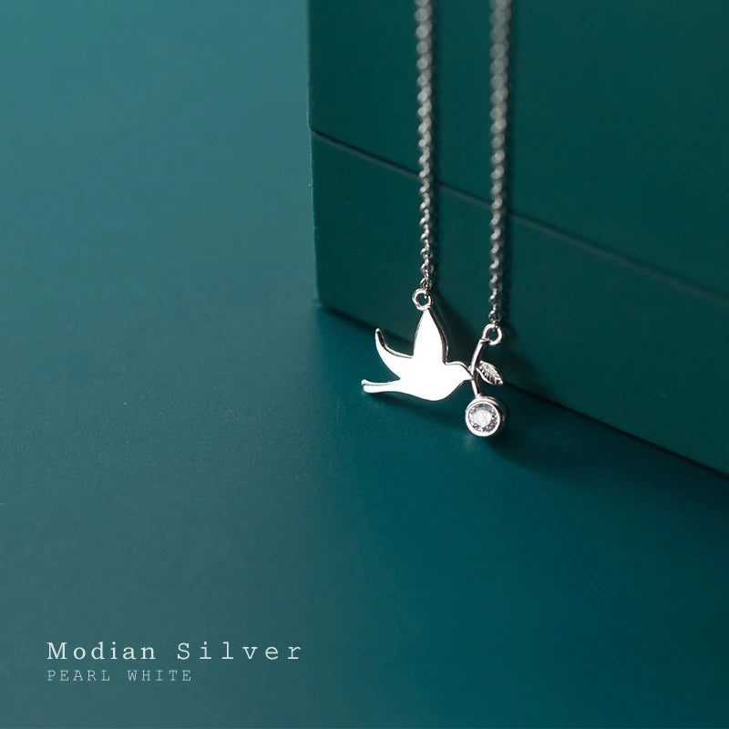 925 Sterling Silber Halskette mit Vogel- und Zirkonia-Anhänger