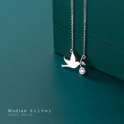 925 Sterling Silber Halskette mit Vogel- und Zirkonia-Anhänger