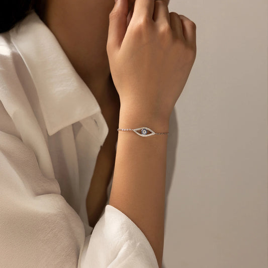 925 Sterling Silber Armband mit Zirkon-Auge – Schutz & Stil vereint