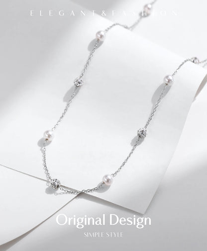 Elegante Y-Kette aus 925 Sterling Silber mit Perlen & Zirkonia