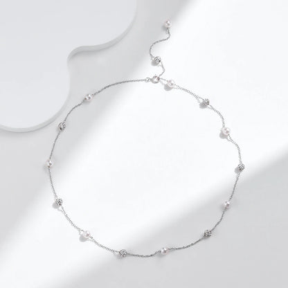 Elegante Y-Kette aus 925 Sterling Silber mit Perlen & Zirkonia