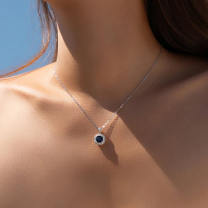 925 Sterling Silber Kette mit blauem Zirkon-Anhänger – zeitlose Eleganz