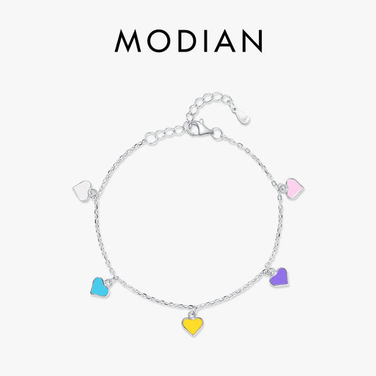 925 Sterling Silber Armband mit bunten Herz-Anhängern