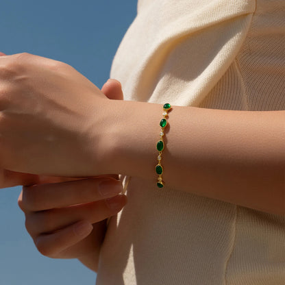 925 Sterling Silber Armband vergoldet – mit grünen Zirkonsteinen in edlem Ovaldesign