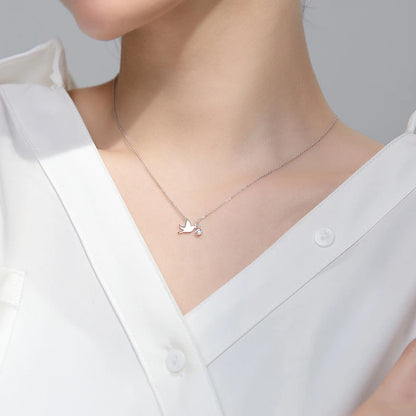 925 Sterling Silber Halskette mit Vogel- und Zirkonia-Anhänger
