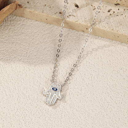 925 Sterling Silber Halskette mit Hamsa-Hand & Zirkon – Symbol für Glück & Schutz