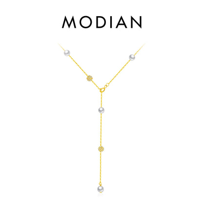 Elegante Y-Kette aus 925 Sterling Silber mit Perlen & Zirkonia