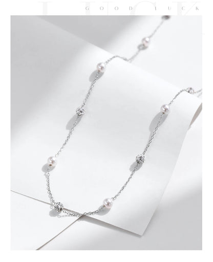 Elegante Y-Kette aus 925 Sterling Silber mit Perlen & Zirkonia