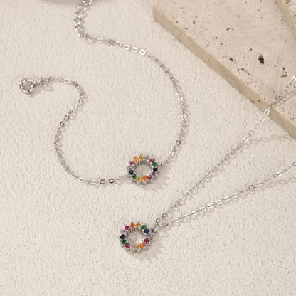 925 Sterling Silber Schmuckset mit buntem Sonnenmotiv – Kette & Armband mit Zirkonsteinen