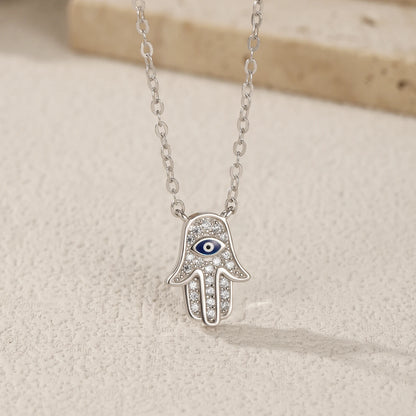 925 Sterling Silber Halskette mit Hamsa-Hand & Zirkon – Symbol für Glück & Schutz