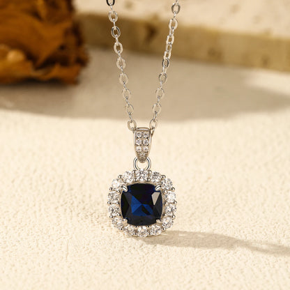 925 Sterling Silber Kette mit blauem Zirkon-Anhänger – zeitlose Eleganz