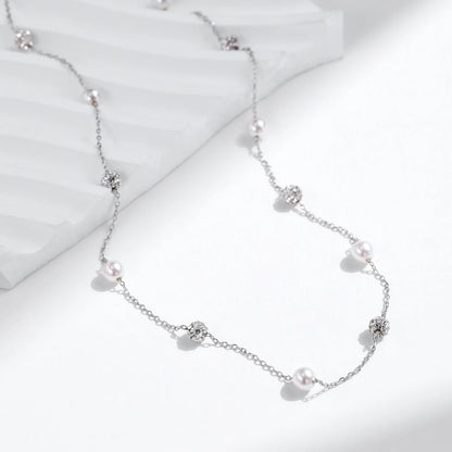 Elegante Y-Kette aus 925 Sterling Silber mit Perlen & Zirkonia