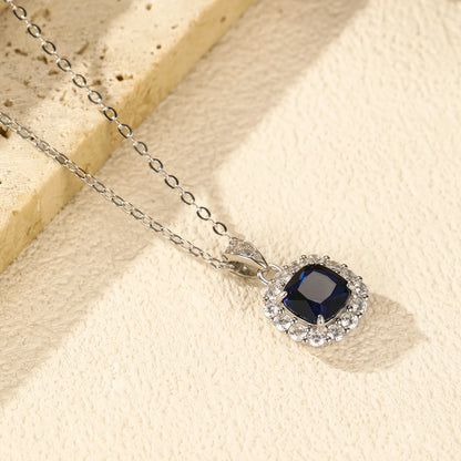 925 Sterling Silber Kette mit blauem Zirkon-Anhänger – zeitlose Eleganz
