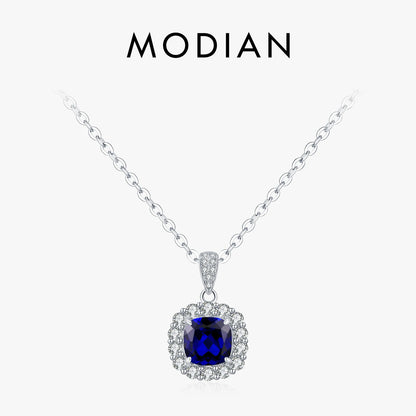 925 Sterling Silber Kette mit blauem Zirkon-Anhänger – zeitlose Eleganz