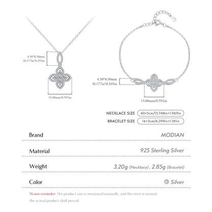 925 Sterling Silber Schmuckset mit Zirkonblüte – Kette & Armband im eleganten Design