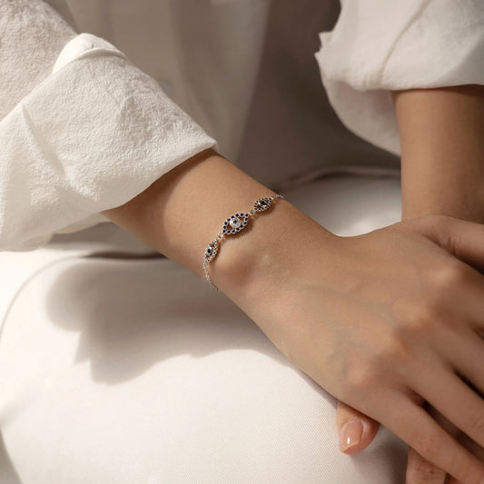 925 Sterling Silber Armband mit blauem Zirkon-Auge – Schutzsymbol & Eleganz in Einem
