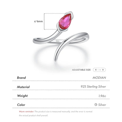 925 Sterling Silber Ring mit rotem Tropfen-Zirkonia