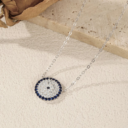 925 Sterling Silber Halskette mit blauem Zirkon-Anhänger – Rundes Schutzdesign in Silber