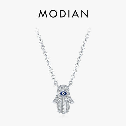 925 Sterling Silber Halskette mit Hamsa-Hand & Zirkon – Symbol für Glück & Schutz