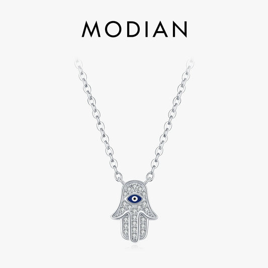 925 Sterling Silber Halskette mit Hamsa-Hand & Zirkon – Symbol für Glück & Schutz