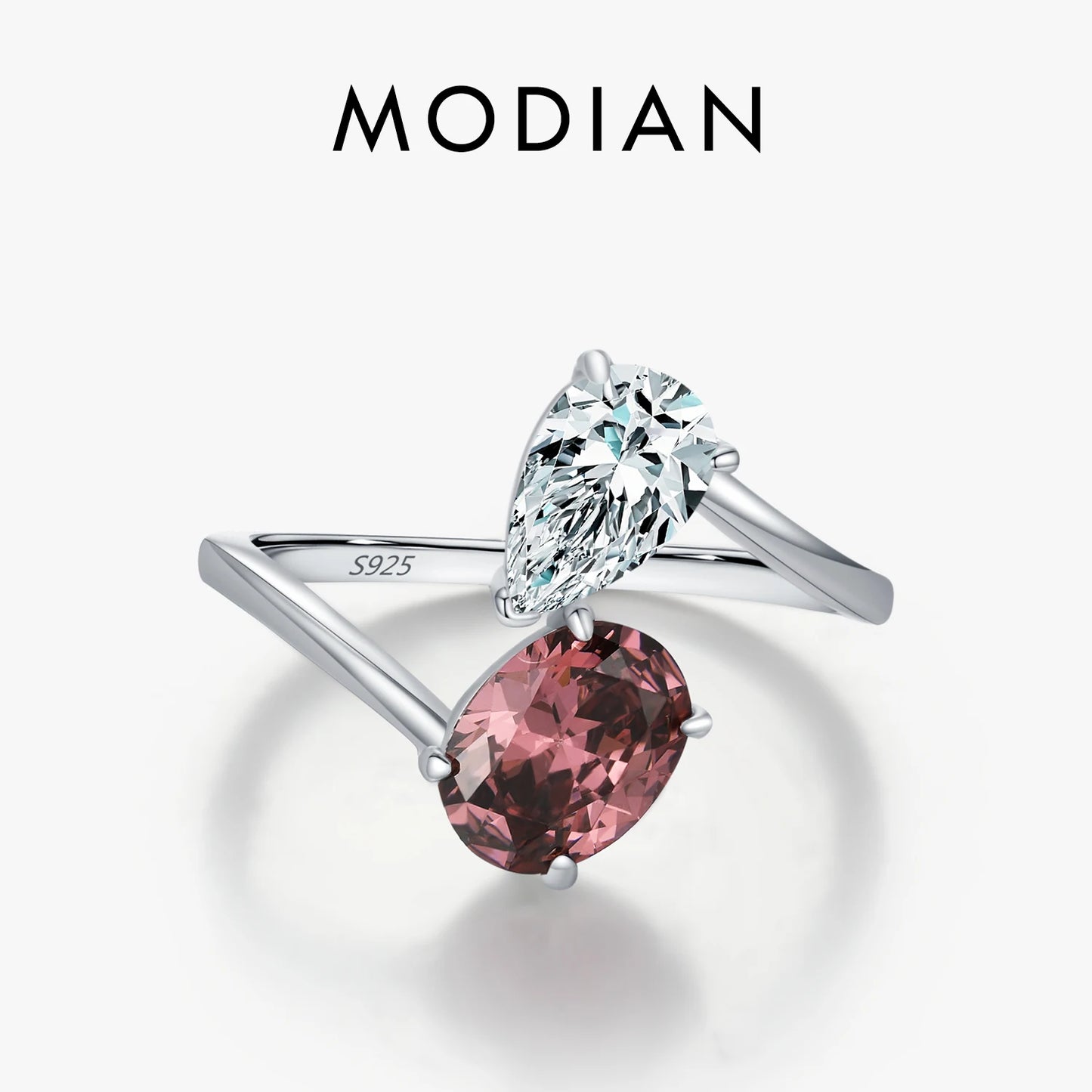 925 Sterling Silber Ring mit rosafarbenem und klarem Zirkonia