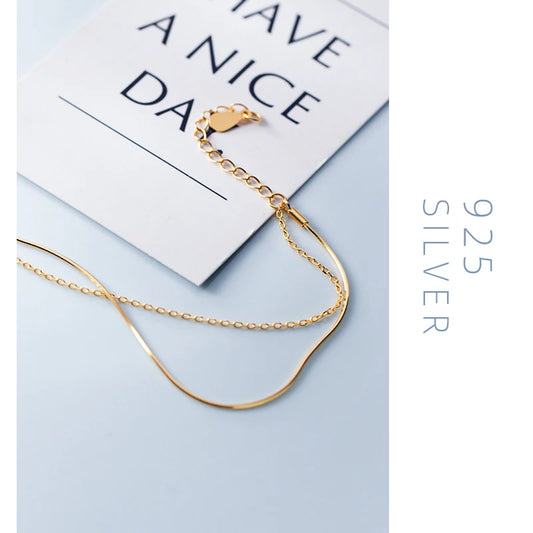 Doppelreihiges 925 Sterling Silber Armband in Goldoptik