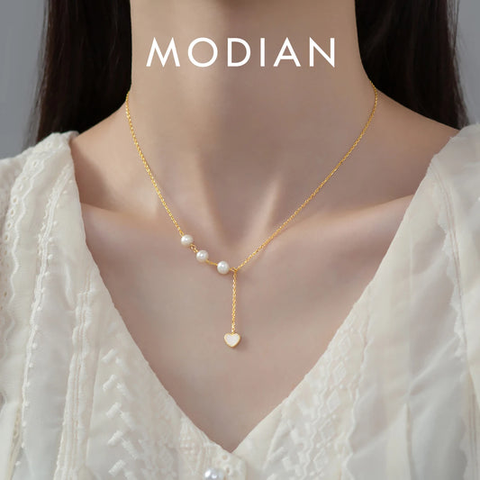 925 Sterling Silber Halskette mit Perlen-Elementen im Y-Design