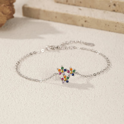 925 Sterling Silber Armband mit bunter Zirkonblüte – filigranes Design für romantische Momente