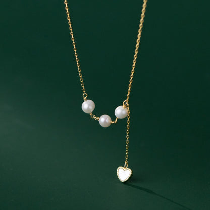 925 Sterling Silber Halskette mit Perlen-Elementen im Y-Design