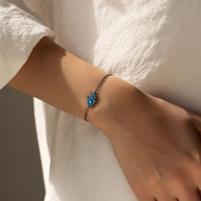 925 Sterling Silber Armband mit türkisfarbener Hand der Fatima – Symbol des Schutzes