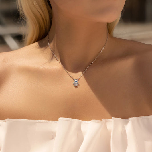 925 Sterling Silber Halskette mit Hamsa-Hand & Zirkon – Symbol für Glück & Schutz