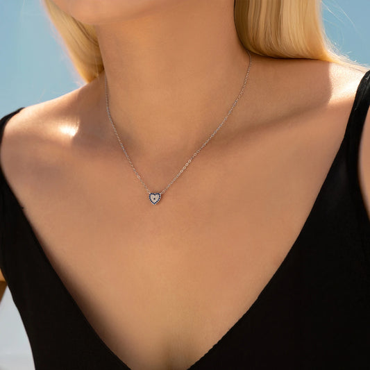 925 Sterling Silber Herz-Halskette mit blauen Zirkonsteinen – Zarte Eleganz in Silber