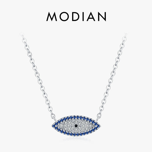 925 Sterling Silber Halskette mit blauem Zirkon-Auge – Symbol für Schutz & Eleganz