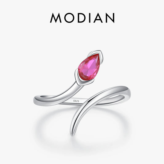 925 Sterling Silber Ring mit rotem Tropfen-Zirkonia