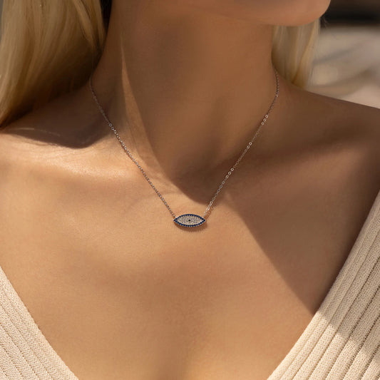 925 Sterling Silber Halskette mit blauem Zirkon-Auge – Symbol für Schutz & Eleganz