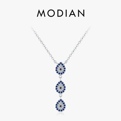925 Sterling Silber Halskette mit blauen Zirkon-Wassertropfen – Eleganz in Bewegung