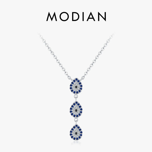 925 Sterling Silber Halskette mit blauen Zirkon-Wassertropfen – Eleganz in Bewegung
