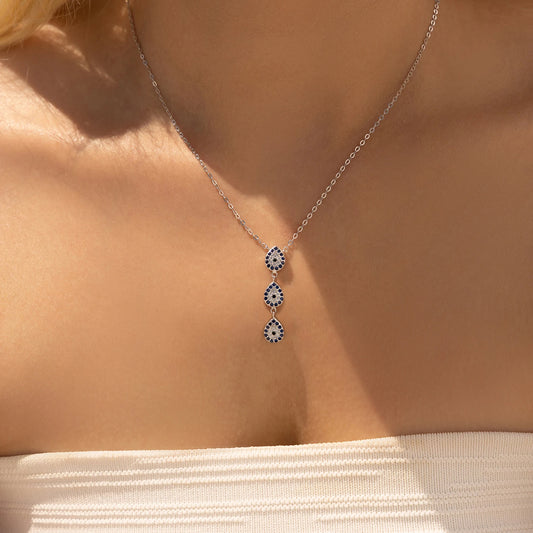 925 Sterling Silber Halskette mit blauen Zirkon-Wassertropfen – Eleganz in Bewegung