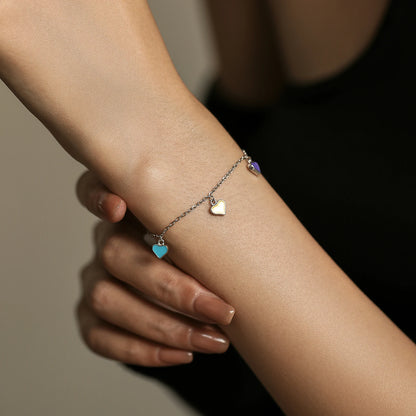 925 Sterling Silber Armband mit bunten Herz-Anhängern