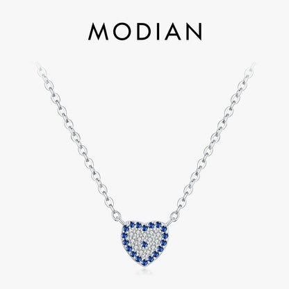 925 Sterling Silber Herz-Halskette mit blauen Zirkonsteinen – Zarte Eleganz in Silber