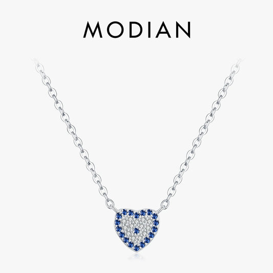 925 Sterling Silber Herz-Halskette mit blauen Zirkonsteinen – Zarte Eleganz in Silber