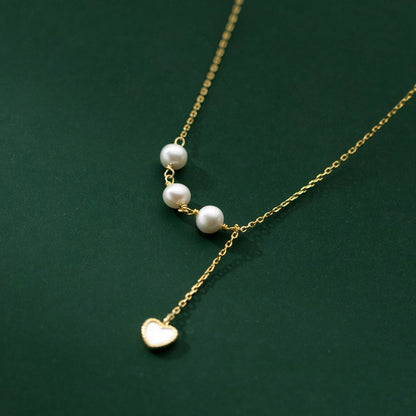 925 Sterling Silber Halskette mit Perlen-Elementen im Y-Design